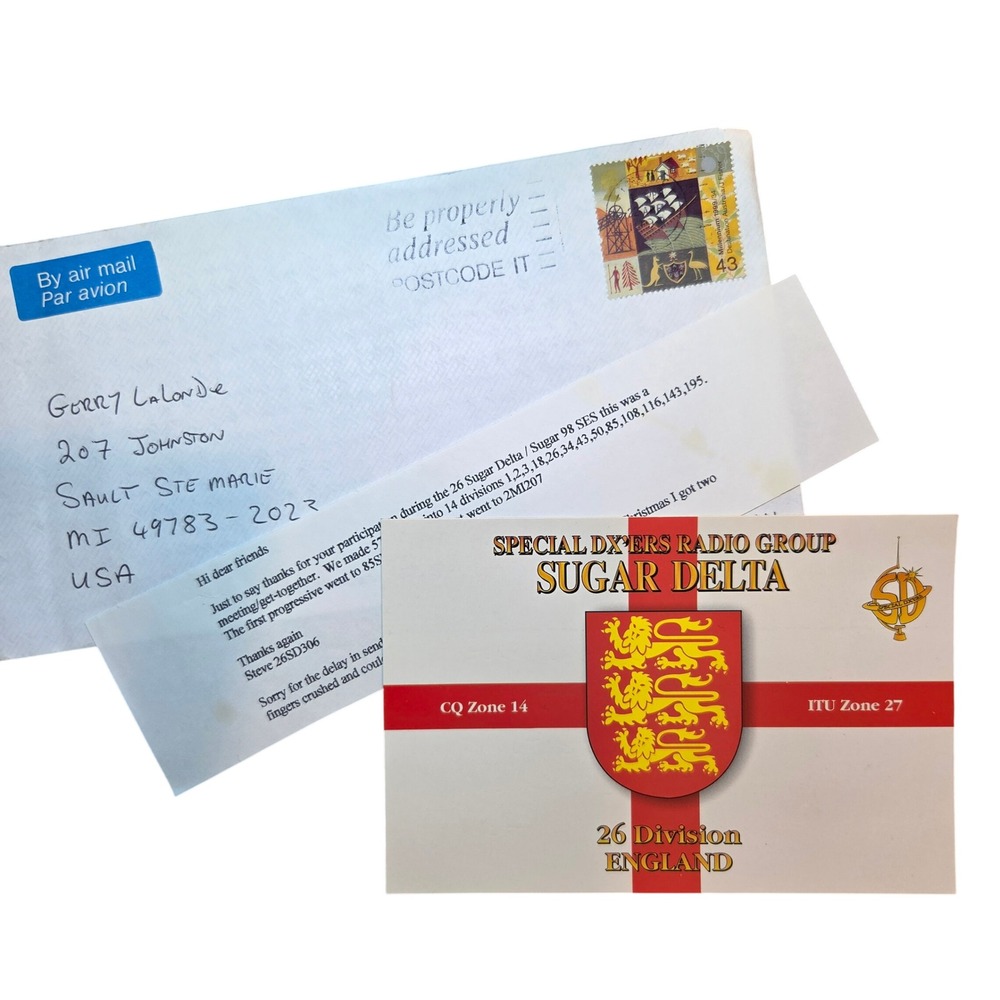 Vintage Sugar Delta Special DXers Radio Group 26 Division England QSL Card 1998